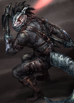 anthro armor axe boots clothed clothing footwear male nails shoes solo tail tomato_(artist) bethesda_game_studios microsoft the_elder_scrolls the_elder_scrolls_online sharp-as-night argonian lizard reptile scalie