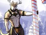 4_ears anthro antlers arm_markings beard bell bell_harness body_hair brown_body brown_eyes brown_fur bulge candy candy_cane chaps chest_hair chest_tuft clothing collar costume dessert facial_hair festive fingerless_(marking) fingerless_gloves_(marking) food fur gloves_(marking) hair harness holidays horn jock jockstrap male markings multi_ear muscular muscular_anthro muscular_male nipples pose snow solo soul_patch straps tattoo thong tuft underwear white_body white_fur bgn christmas ozzy_fitch deer hybrid kangaroo macropod mammal marsupial new_world_deer reindeer himbo 2014 digital_media_(artwork) hi_res pinup signature