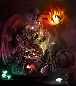ambiguous_gender anthro blood bodily_fluids floating_head_creature gore killing magic male melee_weapon sword weapon fecal_gambit devil_spire_falls davi avian monster hi_res