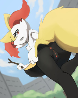 accident accidental_exposure anthro anus butt embarrassed female genitals looking_at_viewer nude pose solo tail vulva walking duckerzzart nintendo pokemon braixen canid canine fox generation_6_pokemon mammal pokemon_(species) 4:5 absurd_res hi_res pinup