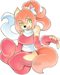 anthro breasts female gesture hand_gesture ninja pointing scarf smile solo tail warrior zipskyblue mei_(zipskyblue) felid feline mammal 4:5