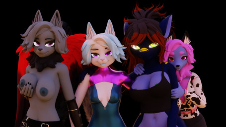 anthro armwear big_breasts black_ears blue_body bodysuit bottomwear breasts clothing crop_top dark_hair dark_nipples elbow_gloves family feathered_wings feathers female fur gloves green_eyes green_nipples grey_body grey_ears grey_fur grey_hair group hair handwear inner_ear_fluff long_hair markings multicolored_body multicolored_hair neck_tuft nipples pink_eyes pink_hair ponytail pose purple_eyes red_wings shirt short_hair skinsuit skirt small_breasts standing tight_clothing topwear tuft white_body white_ears white_fur white_hair white_inner_ear_fluff wings yellow_markings revdafox grey_(lafix63) reverie_(revdafox) sapphire_(lafix63) snowy_(lafix63) canid canine fish fox mammal marine red_fox requiem_shark rodent sciurid shark silver_fox tiger_shark tree_squirrel true_fox 16:9 3d_(artwork) blender_(artwork) digital_media_(artwork) hi_res widescreen daughter_(lore) mother_(lore) mother_and_child_(lore) mother_and_daughter_(lore) parent_(lore) parent_and_child_(lore) parent_and_daughter_(lore)