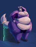 accessory anthro belly big_belly big_breasts big_butt black_nose blue_body blue_eyes blue_fur blue_hair breasts butt clothing dipstick_tail female footwear fur furgonomics green_eyes hair head_scratch jewelry markings morbidly_obese obese obese_female overweight overweight_female plantigrade purple_clothing ring scratching_head shoes solo suit tail tail_accessory tail_jewelry tail_markings tail_ring thick_thighs torn_clothing wardrobe_malfunction white_body white_fur white_tail_tip wide_hips lumieart nintendo star_fox krystal_(star_fox) canid canine fox mammal hi_res