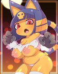 anthro areola blush breasts clothed clothing costume female fur hair holidays looking_at_viewer markings solo striped_markings striped_tail stripes tail tail_markings yellow_body himimi animal_crossing halloween nintendo ankha_(animal_crossing) domestic_cat felid feline felis mammal hi_res