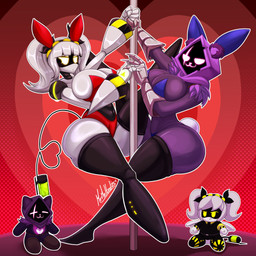 anthro breasts bunny_costume cable_tail clothing costume duo eyebrows fake_ears fake_rabbit_ears fake_rabbit_tail fake_tail female fingers grey_hair hair legwear machine plushie pole stripper_pole syringe_tail tail text mrmelted epic_games fortnite glitch_productions murder_drones j_(murder_drones) raven_team_leader bear disassembly_drone humanoid mammal robot robot_humanoid tailed_humanoid 1:1 2025 absurd_res artist_name dated digital_media_(artwork) hi_res