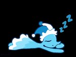 ambiguous_gender black_background blue_body clothing dress eyelashes fool's_hat frilly frilly_clothing glistening glistening_body hat headgear headwear lying on_front simple_background sleeping sound_effects vowelless vowelless_sound_effect water zzz pincoosh deltarune undertale_(series) elemental_creature humanoid mizzle_(deltarune) water_creature 4:3 digital_media_(artwork) signature