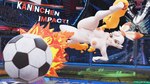 anthro areola ball breasts elemental_manipulation female fire fire_manipulation genitals impact_effect impact_lines kick nipples nude pussy soccer soccer_ball solo sport text mr_wiggle3d nintendo pokemon scorbunny_(valorlynz) generation_8_pokemon lagomorph leporid mammal pokemon_(species) rabbit scorbunny hi_res