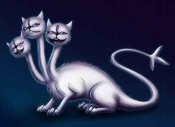 3_heads angry blush female feral happy looking_at_viewer multi_eye multi_head open_mouth quadruped solo shadarrius deltarune european_mythology greek_mythology mythology undertale_(series) clover_(deltarune) canid canid_demon canine cerberus darkner demon hellhound mammal mythological_canine mythological_creature 2018