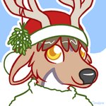 anthro antlers christmas_clothing christmas_headwear clothing ears_down fur grey_antlers grey_markings grey_nose hat headgear headwear holidays horn markings mistletoe mistletoe_on_antler pivoted_ears plant santa_hat smile sweater tan_body tan_fur topwear white_body white_clothing white_fur white_inner_ear white_sweater white_topwear yellow_eyes cloudpie conditional_dnp christmas deer mammal new_world_deer white-tailed_deer 1:1 2020 bust_portrait clip_studio_paint_(artwork) digital_drawing_(artwork) digital_media_(artwork) flat_colors icon portrait