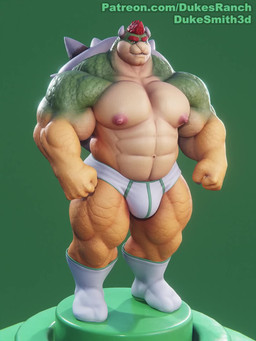 2_horns abs anthro biceps big_muscles big_pecs clothed clothing deltoids fangs footwear green_background green_body green_scales hair horn male multicolored_body multicolored_scales muscular muscular_anthro muscular_male muscular_thighs navel nipples non-mammal_nipples orange_eyes pecs quads red_hair scales shell simple_background socks solo spiked_shell spikes spikes_(anatomy) tan_body tan_scales teeth text topless underwear white_clothing white_footwear white_socks white_underwear yellow_body yellow_scales dukesmith3d mario_bros nintendo patreon bowser koopa scalie 3:4 3d_(artwork) 3d_animation 3d_model_showcase animated artist_name digital_media_(artwork) hi_res no_sound short_playtime url video