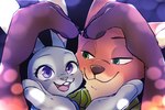 anthro buckteeth duo fur green_eyes grey_body grey_fur open_mouth open_smile orange_body orange_fur purple_eyes smile teeth chu_twst disney zootopia judy_hopps nick_wilde canid canine fox lagomorph leporid mammal rabbit red_fox true_fox 2021 hi_res