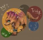 anthro blue_eyes clothing male solo text s_mino930 nintendo star_fox prince_tricky ceratopsian dinosaur ornithischian prehistoric_species reptile scalie english_text hi_res