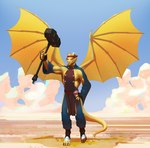 anthro cloud hammer male scales solo tail tools weapon wings yellow_body yellow_scales yellow_wings shadoca mythology dragon mythological_creature mythological_scalie scalie hi_res