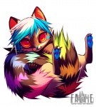 ambiguous_feral ambiguous_gender blue_hair blue_nose daww feral hair multicolored_tail rainbow rainbow_tail red_eyes solo sparklefur tail falvie totschrei dominique volfe mammal procyonid raccoon 2012 colorful_theme digital_media_(artwork) digital_painting_(artwork) female_(lore)