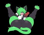 4_toes anklet anthro balls big_balls big_butt big_penis black_balls black_claws black_inner_ear black_paws black_penis butt butt_from_the_front claws cute_fangs eyes_closed facial_markings fangs feet genitals gradient_penis green_hair green_markings green_pawpads green_tail hair hair_over_eyes happy head_markings humanoid_genitalia humanoid_penis jewelry legs_up male markings masturbation multicolored_body multicolored_ears open_mouth pawpads penile penile_masturbation penis pink_nose presenting presenting_hindquarters solo spread_legs spreading tail teeth toes white_toes toongstar aevyn felid feline mammal absurd_res alpha_channel hi_res