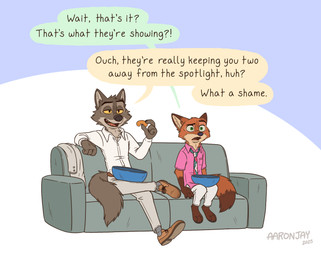4_fingers 4_toes anthro barefoot black_nose bottomwear bowl brown_body brown_fur cheese_puffs clothed clothed_anthro clothed_male clothing container dialogue disbelief duo fangs feet fingers footwear fur furniture gloating gloves_(marking) hindpaw humanoid_hands leg_markings male markings multicolored_body multicolored_fur on_sofa open_mouth open_smile pants paws red_body red_fur shoes sitting sitting_on_sofa size_difference smile smug socks_(marking) sofa speech_bubble suit tail tan_body tan_fur teeth text toes tongue two_tone_body two_tone_fur aar0njay disney dreamworks the_bad_guys zootopia mr._wolf_(the_bad_guys) nick_wilde canid canine canis fox mammal northwestern_wolf red_fox true_fox wolf 2025 english_text hi_res