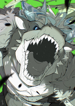 4_horns anthro belt_buckle black_sclera blue_eyes blue_horn bodily_fluids bottomwear buckle chest_belt clothing countershade_face countershade_scales countershade_torso countershading crystal crystal_horn dark_body dark_scales fangs green_background gums hair head_horn horn light_body light_scales looking_at_viewer male mouth_shot multi_horn open_mouth pseudo_horn pupils red_pupils saliva scales simple_background slit_pupils solo teeth tongue_showing white_hair chiayeeee mythology dragon mythological_creature mythological_scalie scalie 2025 digital_drawing_(artwork) digital_media_(artwork) half-length_portrait hi_res portrait signature