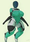 big_breasts breasts faceless_character featureless_breasts female genitals handless machine personification pussy simple_background solo thick_thighs wide_hips yellow_background rohgen chat_gpt android humanoid robot 2023 colored_sketch sketch