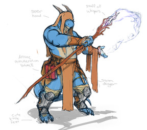 anthro book claws clothed clothing dagger hood horn jewelry magic male melee_weapon necklace ring simple_background solo staff standing tail text weapon white_background hyenaface mythology dragon mythological_creature mythological_scalie scalie english_text