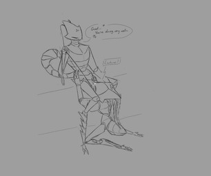 ambiguous_gender anthro arthropod_abdomen cunnilingus duo female hand_behind_head kneeling_oral_position leash machine oral praise segmented_body sex vaginal cogheartflutters second_sentinel shakra_(hollow_knight:_silksong) arthropod robot monochrome sketch