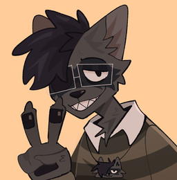 anthro black_hair brown_body eye_patch eyewear gesture glasses hair hand_gesture head_tuft male medallion solo tuft v_sign mia0hmia chris_chan liquid_chris_chan snuck_(solidsnuck) mammal procyonid raccoon hi_res