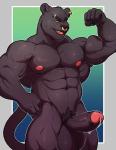 abs anthro balls biceps big_balls big_muscles big_penis black_body black_fur black_nose blue_eyes bodily_fluids erection eyebrow_piercing facial_piercing fangs flexing foreskin fur genital_fluids genitals humanoid_genitalia humanoid_penis looking_at_viewer male melanistic muscular muscular_anthro muscular_male nipples nose_piercing nude open_mouth pecs penis piercing pink_nipples precum pubes smile solo standing teeth tongue triceps vein veiny_muscles knuxlight ubzerd_(character) felid mammal pantherine hi_res icon