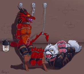 3_toes 4_toes anthro arms_tied ball_gag barefoot bdsm biped black_nose bodily_fluids bondage bound brown_rope chain chained clothing collar cuff_(restraint) drooling dungeon duo feet foot_fetish foot_focus frogtied fully_bound gag gagged genitals halter hands_behind_back harness harness_ball_gag harness_gag latex latex_clothing latex_skinsuit leash legs_tied machine male metal_collar milking_machine muzzle_(object) nude pawpads penile penis penis_milking pink_collar pink_pawpads plantigrade prisoner purple_ball_gag red_ball_gag restraints rope rope_bondage saliva saliva_string shackles sitting skinsuit soles stocks stuck submissive submissive_anthro submissive_male tail tail_bondage tail_tied tight_clothing toe_restraints toes toes_tied yellow_eyes peskybatfish mythology ai-yue_(ilovefeetandpaw) rory_(ilovefeetandpaw) canid canine canis dragon mammal mythological_creature mythological_scalie reptile scalie wolf 2019 digital_media_(artwork) hi_res