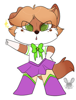 anthro bottomwear brown_body brown_ears brown_fur brown_hair brown_inner_ear brown_tail cheek_tuft chibi clothing facial_tuft female fur glistening glistening_eyes gloves_(marking) green_eyes hair hand_on_hip logo looking_at_viewer markings open_mouth purple_bottomwear purple_clothing purple_skirt shirt simple_background skirt solo sparkles t-shirt tail topwear tuft white_background white_body white_clothing white_fur white_shirt white_t-shirt white_topwear young young_anthro heyitsjaq sailor_moon_(series) canid canine mammal artist_logo