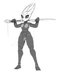 anthro breasts exoskeleton female fingers genitals humanoid_genitalia mouthless nail_(weapon) navel nipples non-mammal_breasts nude plantigrade pussy silk small_breasts solo standing string weapon beamerbruh hollow_knight team_cherry hornet_(hollow_knight) arthropod insect 2020 absurd_res digital_media_(artwork) hi_res monochrome