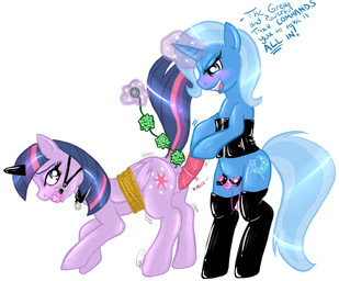 2013 anal_beads anus ball_gag blue_fur blue_hair blush bound cutie_mark dialog dildo duo english_text equine erochibi female feral friendship_is_magic fur gag hair horn horse lesbian magic mammal my_little_pony open_mouth plain_background pony purple_eyes purple_fur purple_hair pussy rope sex_toy standing teats text trixie_(mlp) twilight_sparkle_(mlp) two_tone_hair unicorn vibrator white_background winged_unicorn wings
Rating: Explicit
Score: 7
User: lemongrab
Date: February 02, 2014