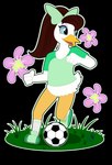absurd_res almanda_de_quack anatid anseriform anthro athlete athletic athletic_anthro athletic_female avian avian_butt ball bird blueondrive bottomless bottomless_anthro bottomless_female brown_hair clothed clothing disney disney_junior duck female flower footwear hair happy hi_res kicking_ball long_hair mickey_mouse's_mixed-up_adventures mickey_mouse_clubhouse mickey_mouse_funhouse mickey_mouse_roadster_racers minnie's_bow-toons nature nature_background plant purple_makeup purple_mascara semi-anthro shoes simple_background smile sneakers soccer soccer_ball soccer_player soccer_socks soccer_uniform socks solo sport sportswear uniform