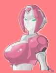 big_breasts breasts female green_eyes machine not_furry smile solo lacusfan1 hasbro takara_tomy transformers arcee ex-01_nicee android humanoid robot 2021 hi_res signature