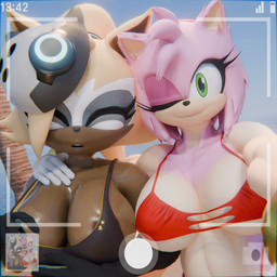 anthro arm_around_shoulders barely_visible_nipples battery_life beach big_breasts bikini black_bikini black_clothing black_swimwear bra breasts brown_body brown_nipples clothing day duo eyes_closed female female/female fur gloves green_eyes hair handwear looking_at_viewer mask muscular nipple_outline nipples one_eye_closed palm_tree phone_camera pink_body pink_fur plant ponytail red_bikini red_bra red_clothing red_swimwear red_underwear sea selfie surprised swimwear taking_picture taking_selfie tan_body time tree two-piece_swimsuit underwear water white_clothing white_gloves white_handwear wink yellow_body yellow_fur badelynge3d reivene3d_(modeler) idw_publishing sega sonic_the_hedgehog_(comics) sonic_the_hedgehog_(idw) sonic_the_hedgehog_(series) amy_rose whisper_the_wolf canid canine eulipotyphlan hedgehog mammal 1:1 3d_(artwork) digital_media_(artwork) hi_res