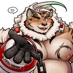 anthro belly blowing_kiss clothing fur gloves handwear male musclegut muscular nipples one_eye_closed orange_body orange_fur pecs shirtless solo striped_body striped_fur stripes wink tanaka_no_azumi lifewonders tokyo_afterschool_summoners hombre_tigre_(tas) felid mammal pantherine tiger 1:1 hi_res