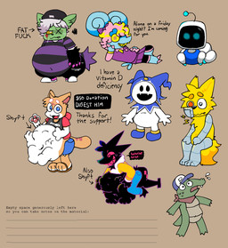 abdominal_bulge alternate_form ambiguous_gender antennae_(anatomy) anthro anthro_pred baseball_cap belly big_belly black_body black_eyes black_fur blue_body blue_boots blue_clothing blue_eyes blue_footwear blue_hat blue_headwear bodily_fluids boots bottomwear bow_accessory brown_background clothing cybernetic_arm cybernetic_leg cybernetic_limb cybernetics dialogue digestion donation dress eyebrows fangs female flying_sweatdrops footwear fur giggle green_body green_scales green_skin grin hair hand_on_belly hat headgear headwear hoodie huge_belly jacket kerchief looking_at_viewer machine male male_pred male_prey markings navel neckerchief neckwear ocular_prosthetic open_mouth overweight overweight_anthro overweight_male pants pink_hair pink_sclera profanity prosthetic red_kerchief red_neckerchief sandals scales screen screen_face shirt shoes shorts simple_background smile speech_bubble spiral spiral_eyes sweat sweatdrop tail tail_markings talking_to_viewer teeth text topwear unseen_prey vore whiskers wide_hips pawplants astro_bot_(series) atlus later_alligator megami_tensei pillowfight sega smallbu astro_(astro_bot) dustin_(pawplants) jack_frost_(megami_tensei) madd_(pawplants) pat_(later_alligator) patchy_(pawplants) shyft_(gremlinstomach) sparky_(pawplants) veecee alien alligator alligatorid bot_(astro_bot) canid canine crocodilian cyborg domestic_cat felid feline felis fox humanoid imp mammal reptile robot robot_humanoid scalie tabby_cat void_fluff 2025 digital_media_(artwork) english_text hi_res multiple_images sketch_page nonbinary_(lore)