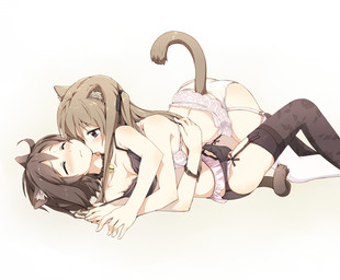 accessory all_fours ass_up band bell bell_collar black_bra black_clothing black_hair black_legwear black_panties black_underwear blue_eyes blush bra breasts brown_hair cleavage clock clothed clothing collar duo eyes_closed female female/female garter_belt garter_straps hair hair_accessory hair_ribbon inner_ear_fluff legwear licking long_hair lying on_back panties purple_eyes raised_tail ribbons short_hair simple_background skimpy slave stockings tail thigh_highs tongue tongue_out tuft underwear watch white_background white_clothing white_panties white_underwear orda animal_humanoid cat_humanoid domestic_cat felid felid_humanoid feline feline_humanoid felis humanoid mammal mammal_humanoid 2013 hi_res