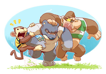 anthro belly brown_body brown_fur clothing feet fur group humanoid_hands male overweight overweight_male prehensile_feet shirt sport toes topwear eclipticafusion animal_crossing nintendo champ_(animal_crossing) curt_(animal_crossing) louie_(animal_crossing) ape bear gorilla haplorhine mammal monkey primate 2016
