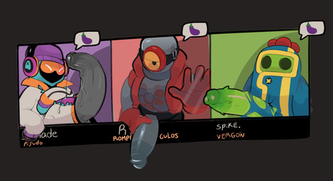 anthro bedroom_eyes big_penis bodily_fluids cactus clothed clothing dripping erection eyewear genital_fluids genitals glasses group hat headgear headwear holding_own_penis holding_penis hoodie humanoid_genitalia humanoid_penis looking_at_viewer machine male narrowed_eyes not_furry partially_clothed penis plant precum precum_drip presenting presenting_penis seductive simple_background sunglasses text topwear trio wearing_glasses pochiiwa brawl_stars supercell_(company) rico_(brawl_stars) shade_(brawl_stars) spike_(brawl_stars) elemental_creature elemental_humanoid flora_fauna ghost humanoid robot robot_humanoid spirit absurd_res hi_res spanish_text translated