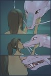 bestiality brown_hair duo eyes_closed fangs female female_on_feral feral green_eyes hair holding_face human_on_feral interspecies kissing male male/female night sharp_teeth size_difference snout teeth whiskers white_body peregr1ne ghibli mythology spirited_away chihiro_ogino haku_(spirited_away) dragon eastern_dragon human mammal mythological_creature mythological_scalie scalie 2:3 comic hi_res