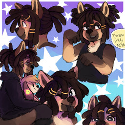 anthro dialogue dreadlocks eyeshadow makeup male plushie smile smiling_at_viewer solo text tired tongue tongue_out furphobia y'know_nyah devin_(yungyiff) canid canine canis domestic_dog german_shepherd herding_dog mammal pastoral_dog 1:1 absurd_res english_text hi_res meme