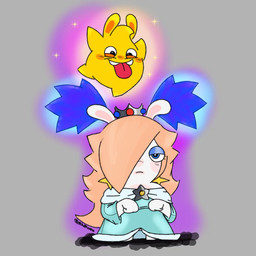 ambiguous_gender anthro arms_bent black_eyes blonde_hair blue_ear_tips blue_eyelids blue_eyes blush blush_lines buckteeth clothed clothed_anthro clothed_female clothing crown dipstick_ears dress duo ear_markings ear_piercing ear_tuft eyelashes featureless_limbs female female_anthro fist flying fur gem glowing glowing_body glowing_ears grey_background hair hair_over_eye half-closed_eyes headgear larger_anthro larger_female light long_ears long_hair mitten_hands multicolored_body multicolored_ears narrowed_eyes no_eyebrows noseless orange_eyelids orange_inner_ear piercing red_tongue ruby_(gem) sapphire_(gem) simple_background size_difference smaller_ambiguous sparkles standing star_ear_piercing tan_body tan_inner_ear tan_skin teal_clothing teal_dress teeth tongue tongue_out tuft two_tone_body white_body white_fur yellow_body yellow_skin vampkettleartz mario_bros mario_plus_rabbids_sparks_of_hope nintendo raving_rabbids rayman_(series) ubisoft rabbid_rosalina starburst_(mario_plus_rabbids) lagomorph mammal rabbid spark_(mario_plus_rabbids) 1:1 2023 colored crossover digital_drawing_(artwork) digital_media_(artwork) english_description hi_res lighting