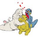 anthro big_breasts breasts casual_nudity cuddling eye_patch eyewear female genitals group gynomorph heart_symbol intersex inverted_nipples nipples non-mammal_nipples overweight overweight_anthro overweight_female overweight_gynomorph overweight_intersex penis pubes sagging_breasts trio clownstongue undertale undertale_(series) alphys toriel undyne animal_humanoid boss_monster_(undertale) bovid caprine dinosaur humanoid mammal marine marine_humanoid prehistoric_species reptile scalie digital_media_(artwork)