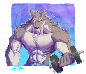 abs anthro anthrofied biceps blue_eyes bottomwear chest_tuft clothed clothing countershading dumbbell exercise fur grey_body grey_fur male muscular muscular_anthro muscular_male pecs pubes simple_background solo topless topless_male tuft veiny_arms weightlifting weights white_body white_fur workout fansl nintendo the_legend_of_zelda twilight_princess link_(wolf_form) canid canine canis mammal wolf digital_media_(artwork) hi_res