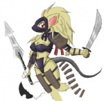 anthro armor clothed clothing female holding_melee_weapon holding_object holding_sword holding_weapon mask melee_weapon polearm red_eyes skimpy solo sword swordstaff tail unconvincing_armor weapon unknown_artist hasbro magic:_the_gathering wizards_of_the_coast ink-eyes mammal nezumi_(magic:_the_gathering) rodent low_res