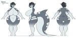 anthro back_boob big_breasts blue_hair blue_highlights breasts countershade_face countershade_tail countershade_torso countershading featureless_breasts featureless_crotch female fin grey_body grey_hair hair hair_over_eye highlights_(coloring) huge_breasts monotone_background multicolored_body multiple_angles narrowed_eyes one_eye_obstructed short_hair side_boob simple_background solo tail text thick_thighs two_tone_body white_background wide_hips yellow_eyes nonarycubed vern_(vernacularshark) fish mackerel_shark marine shark thresher_shark 2022 absurd_res colored digital_media_(artwork) hi_res model_sheet