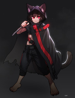 barefoot bayonet bottomwear cloak clothing dagger eyebrows eyelashes feet hair hood inner_ear_fluff knife looking_at_viewer male melee_weapon pants short_hair solo streetwear techwear tuft weapon pgm300 claw_(blaedic) animal_humanoid cat_humanoid felid felid_humanoid feline feline_humanoid humanoid mammal mammal_humanoid 2021 digital_media_(artwork) hi_res shaded