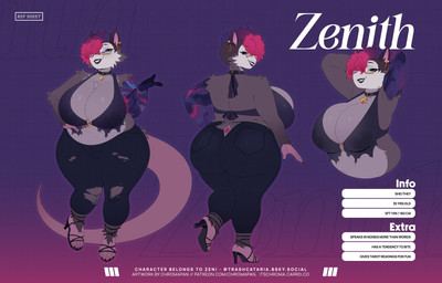 4_toes 5_fingers anthro arm_tattoo big_breasts big_butt black_bottomwear black_clothing black_lipstick black_pants blue_eyes bluesky_handle bottomwear breasts bulge butt claws cleavage clothed clothing ear_piercing ear_ring eyelashes eyewear feet finger_claws fingers footwear glasses gynomorph gynomorph_anthro hand_on_hip hands_behind_head high_heels hoop_ear_ring huge_breasts huge_butt intersex intersex_anthro jewelry lipstick looking_at_viewer makeup navel necklace pants piercing piercing_outline pronouns ring_piercing shoes smile smiling_at_viewer solo stated_age stated_height tail tattoo tattoo_sleeve text toe_claws toes torn_bottomwear torn_clothing torn_pants wearing_glasses chromapan zenith_(trashcataria) american_opossum mammal marsupial 2026 absurd_res artist_name character_name digital_media_(artwork) english_text hi_res model_sheet url