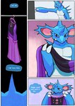 anthro black_clothing blue_body claws clothing comic english_text fangs generation_1_pokemon grimart male nidoking nintendo pink_clothing pokemon pokemon_(species) purple_clothing shiny_pokemon solo spikes spikes_(anatomy) teeth text tini_(grimart) white_body