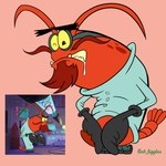 4_legs antennae_(anatomy) anthro aroused aroused_face aroused_male bared_teeth beard bent_legs bent_over black_eyes bodily_fluids bottomwear claws clenched_teeth clothing coat comedic desperation dot_eyes drooling eyebrows eyewear facial_hair footwear genitals gloves goggles gripping_penis half-closed_eyes handwear holding_penis humor kneeling lab_coat lobster_tail looking_down looking_pleasured male masturbation narrowed_eyes one_eye_closed pants penis pink_background red_body saliva saliva_string sharp_teeth shoes simple_background simple_eyes solo spots tail teeth thick_eyebrows topwear yellow_sclera bob-jiggles marvel sony_corporation sony_pictures spider-man:_spider-verse spider-man_(series) dr_crawdaddy arthropod crayfish crustacean decapod malacostracan marine absurd_res hi_res