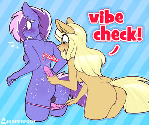 alternate_species anthro assisted_exposure balls breasts butt clothing clothing_pull dialogue duo female femboy freckles genitals hair holding_object holding_sex_toy holding_vibrator humor long_hair looking_back male male/female open_mouth panties pantsing panty_pull pattern_background pink_nose sex_toy simple_background striped_background text underwear underwear_pull vibrator conditional_dnp whisperfoot hasbro my_little_pony berry_frost cheese_quesadilla fan_character equid equine felid mammal 2019 digital_media_(artwork) english_text meme